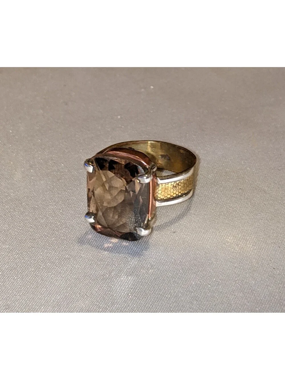 925 Sterling Silver & Brown Faceted Smoky Quartz Mixed Metals Ring Sz 9 Artisan